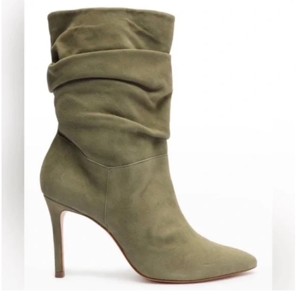 Olive Green Suede Slouchy Stiletto Ankle Boots